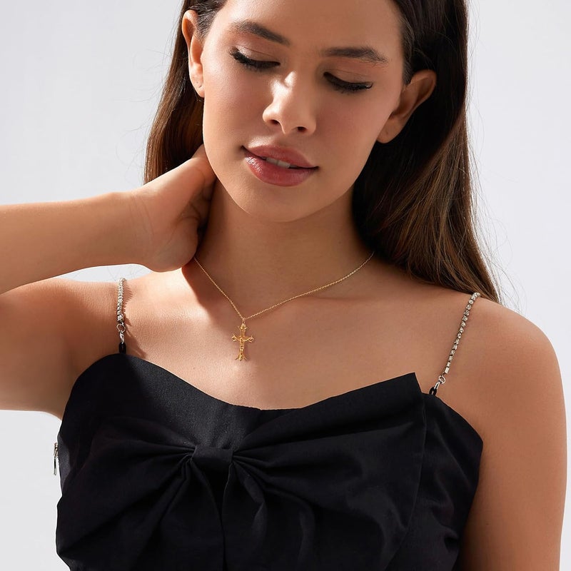 Partm Gold Cross Necklace for Women 14K Plated Dainty Pendant Cross Chain Faith Crucifix Choker Baptism Necklace for Women Trendy Religious Jewelry Hypoallergenic - Image 2